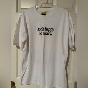 Market Smiley White Tee with colorful graphic smiley on the back